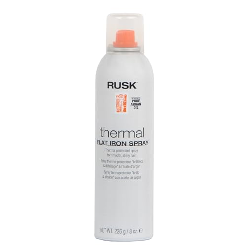 RUSK Designer Collection Thermal Flat Iron Spray with Argan Oil, Micro-Fine Spray, Eliminates Frizz, Leaves Hair Smooth and Sleek, 8 fl. oz