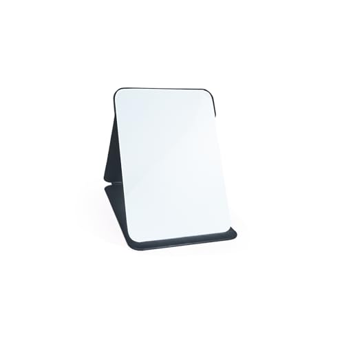 Makeup Mirror, 4x6 Inches Portable PU Leather Mirror, Folding Desktop Vanity Mirror with Adjustable Stand for Vanity Table, Office, Travel (S, Black)