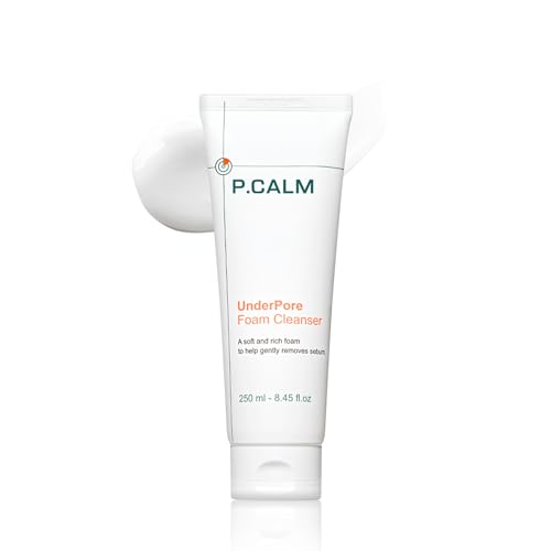 P.CALM Underpore Foam Cleanser ? Azulene for Deep Pore Cleansing, Blackhead & Whitehead Removal, Korean Vegan Facial Wash for Sensitive Skin (250ml / 8.45 fl.oz)