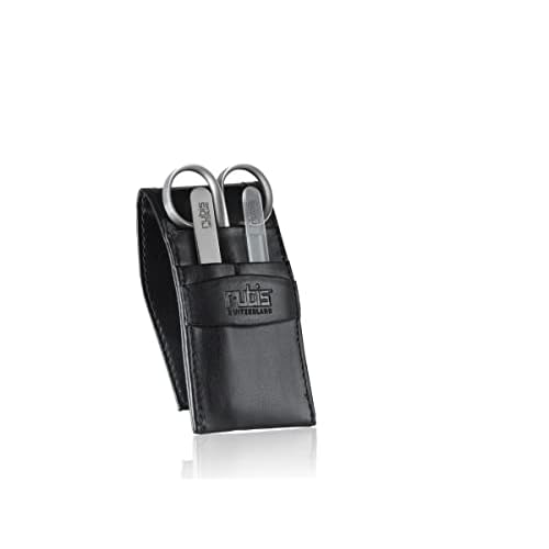 Rubis 3-Piece Manicure Set for Men and Women with Black Leather Case, Includes Tweezers, Nail Scissors, and Glass Bead Nail File, 1K400,Rubis Switzerland Swiss Made World Renowned Precision