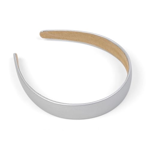 Silver Headbands for Women 1 Inch Wide Thick Silver Hairband Faux Leather Headband for Women and Girls Fashion Plastic Hard Head Band Solid Colors
