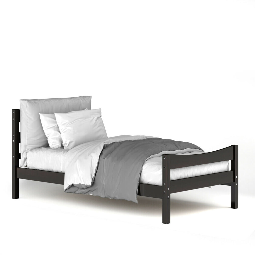 Twin Size Rustic Platform Bed Frame with Headboard - Dark Brown