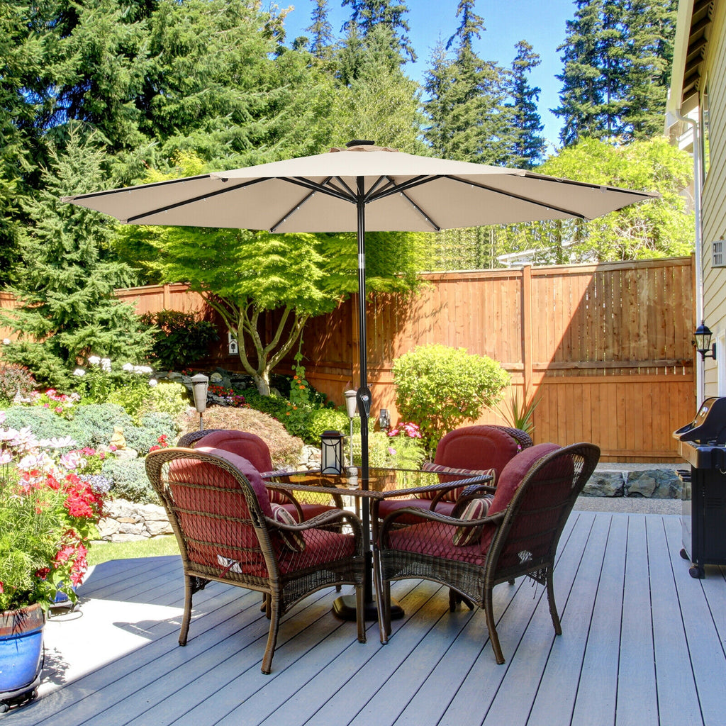 10 Ft Solar Patio Umbrella with 24 LED Lights - Beige