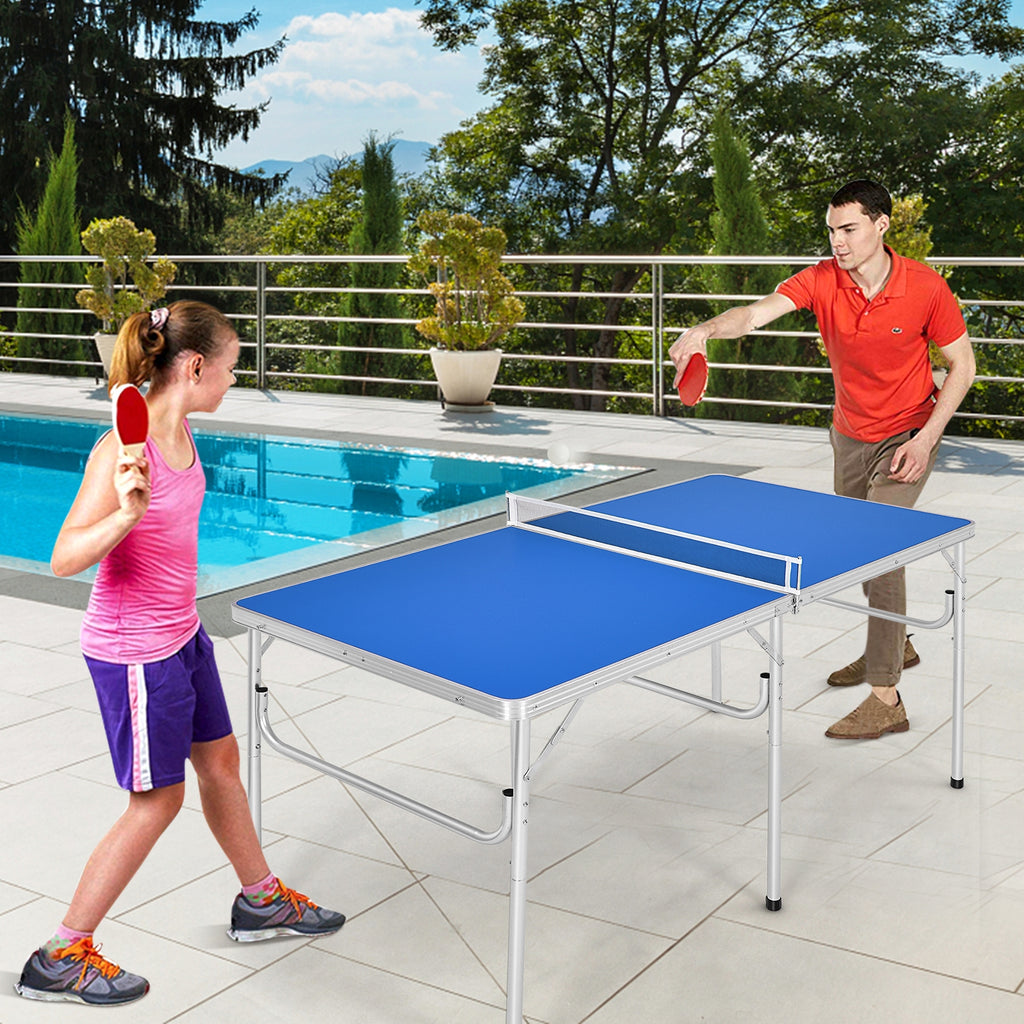 Foldable 60 Inch Portable Ping Pong Table with Accessories - Blue