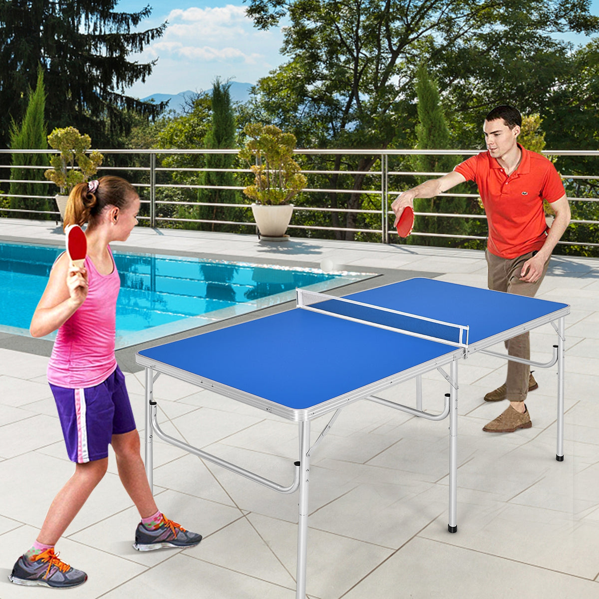 Foldable 60 Inch Portable Ping Pong Table with Accessories - Blue