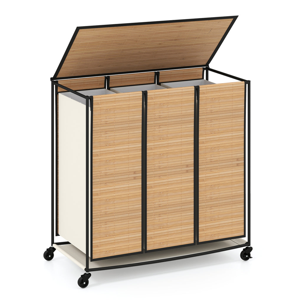 21.4 Gal Bamboo Laundry Hamper with 3 Sections - Natural