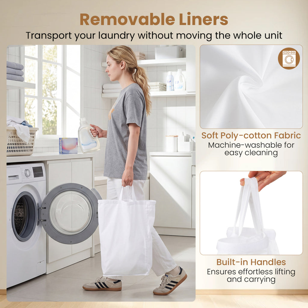 21.4 Gal Bamboo Laundry Hamper with 3 Sections - Natural