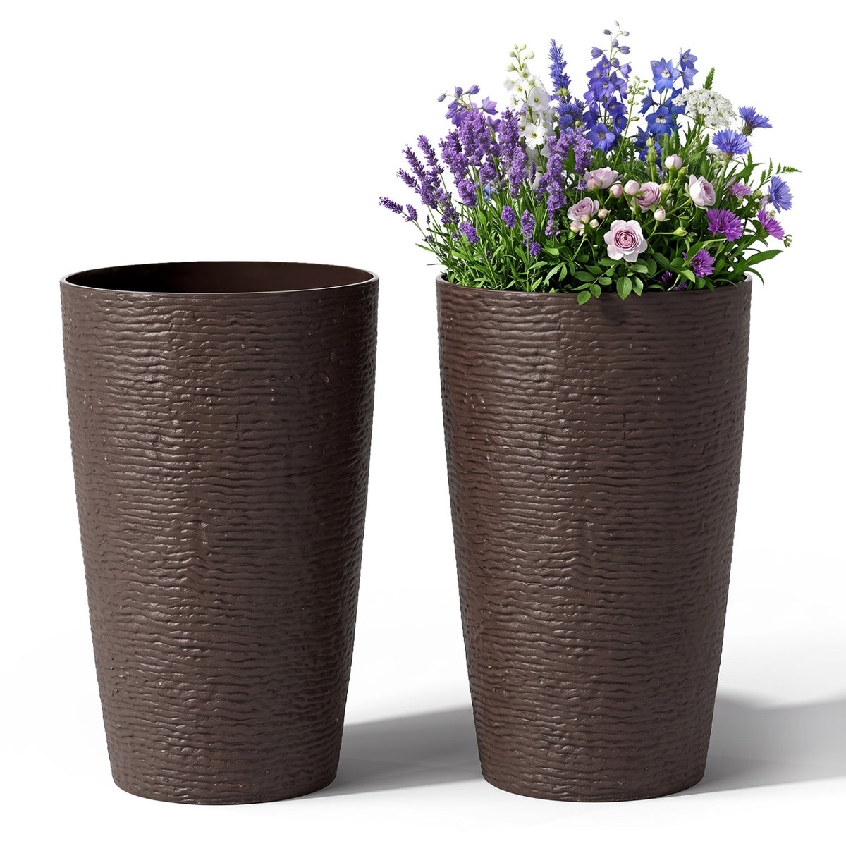 21 Inch Tall Round Plastic Planters Set of 2 Flower Pots with