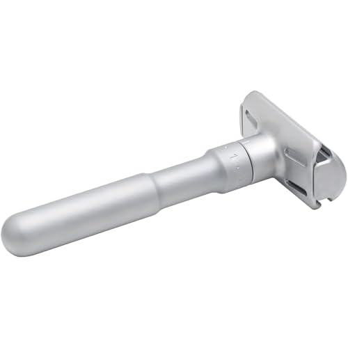 MERKUR FUTUR 700 Adjustable Double Edge Safety Razor - Matte Chrome, Adjustable Razor With Dial, Made in Germany, Plastic-Free, Snap-On Cap Design, Straight Bar