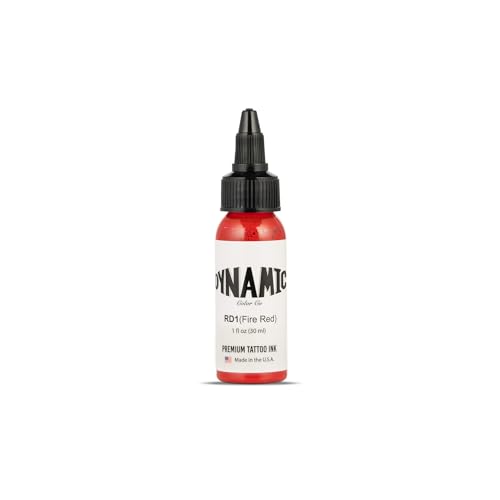 Dynamic Color Co- Fire Red Tattoo Ink, Made in USA, Sterilized, Vibrant, Vegan, Since 1990, (1oz Bottle)