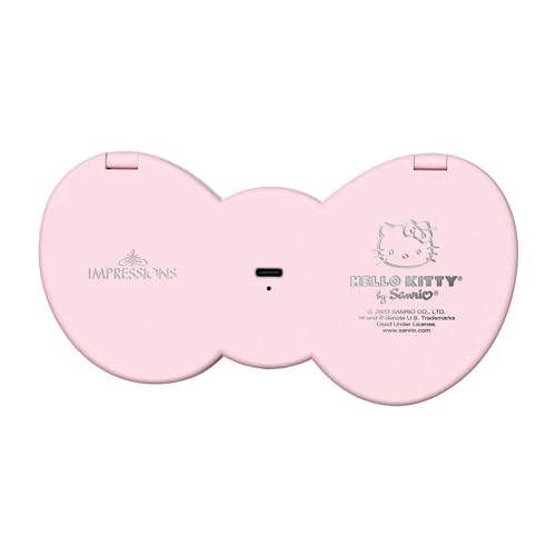 Impressions Vanity Hello Kitty Bow LED Compact Mirror, Double Sided Cute Travel Makeup Mirror, Soft Touch Button with Slide Down Auto Shut Off (Large)