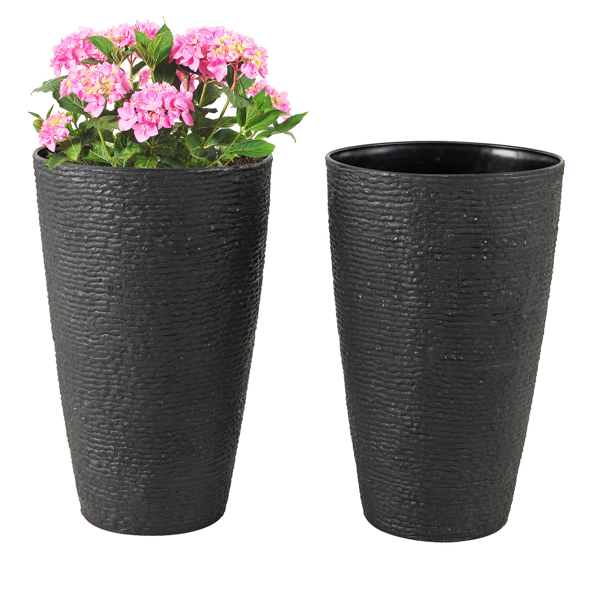 21 Inch Tall Round Plastic Planters Set of 2 Flower Pots with