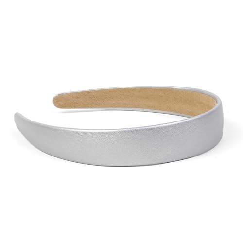 Silver Headbands for Women 1 Inch Wide Thick Silver Hairband Faux Leather Headband for Women and Girls Fashion Plastic Hard Head Band Solid Colors