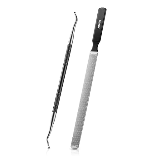 BEZOX Long Metal Nail File, Stainless Steel Fingernail File for Thick and Fungal Nails with Dual-Ended Toenail Lifter ? The Ultimate Manicure & Pedicure Tool for Men and Women¡¯s Nail Care - Black