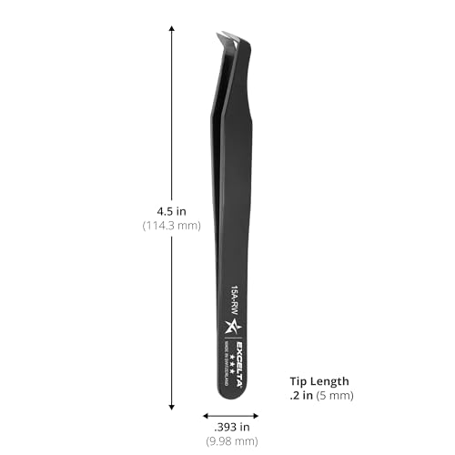 Excelta Precision Carbon Steel Tweezers, 70¡Æ Angulated Round Tip, Ideal for Soft Wire Cutting & Detailed Work, Epoxy Coating & Flame-Hardened Blades, 4.5" Length, Professional