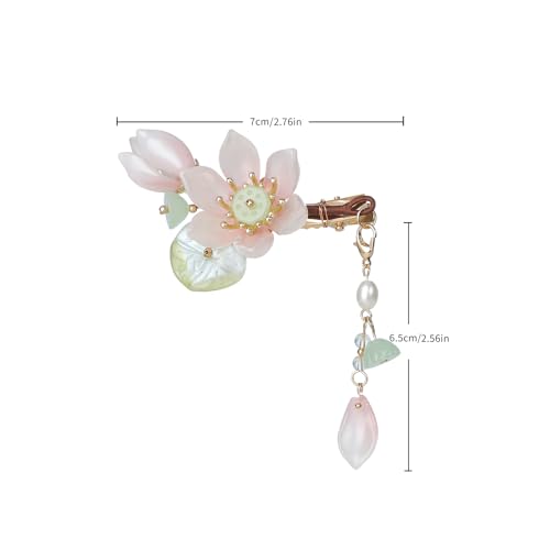 SHIYANG Handmade Pink Lotus Hair Clips, Floral Hair Decoration for Hanfu, Chinese and Korean Fashion