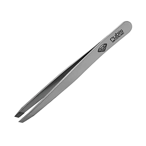Rubis Classic Diamond Coated Tip, Stainless Steel Slanted Tweezers for Precise Eyebrows and Hair Removal, The Precious Stone Collection,1K102DT, Polished Silver