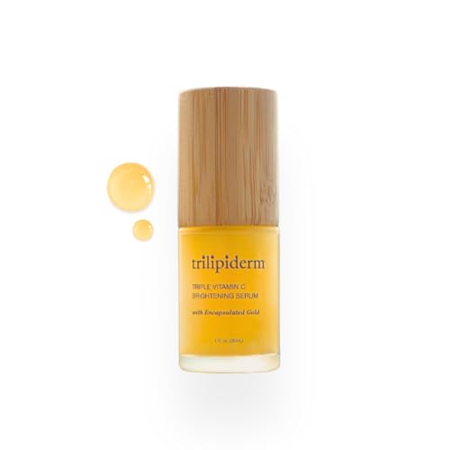 Trilipiderm Triple Vitamin C Serum W/Hyaluronic Acid & Encapsulating Gold, Skin Firming Moisturizer for Anti Aging Skincare Routine, Minimizes Fine Lines, Boost Collagen & Evens Skin Tone