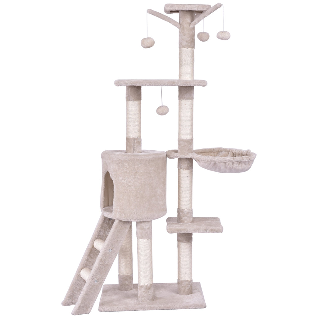 56 Inch Condo Cat Tree with Scratching Posts and Play Area - Costway