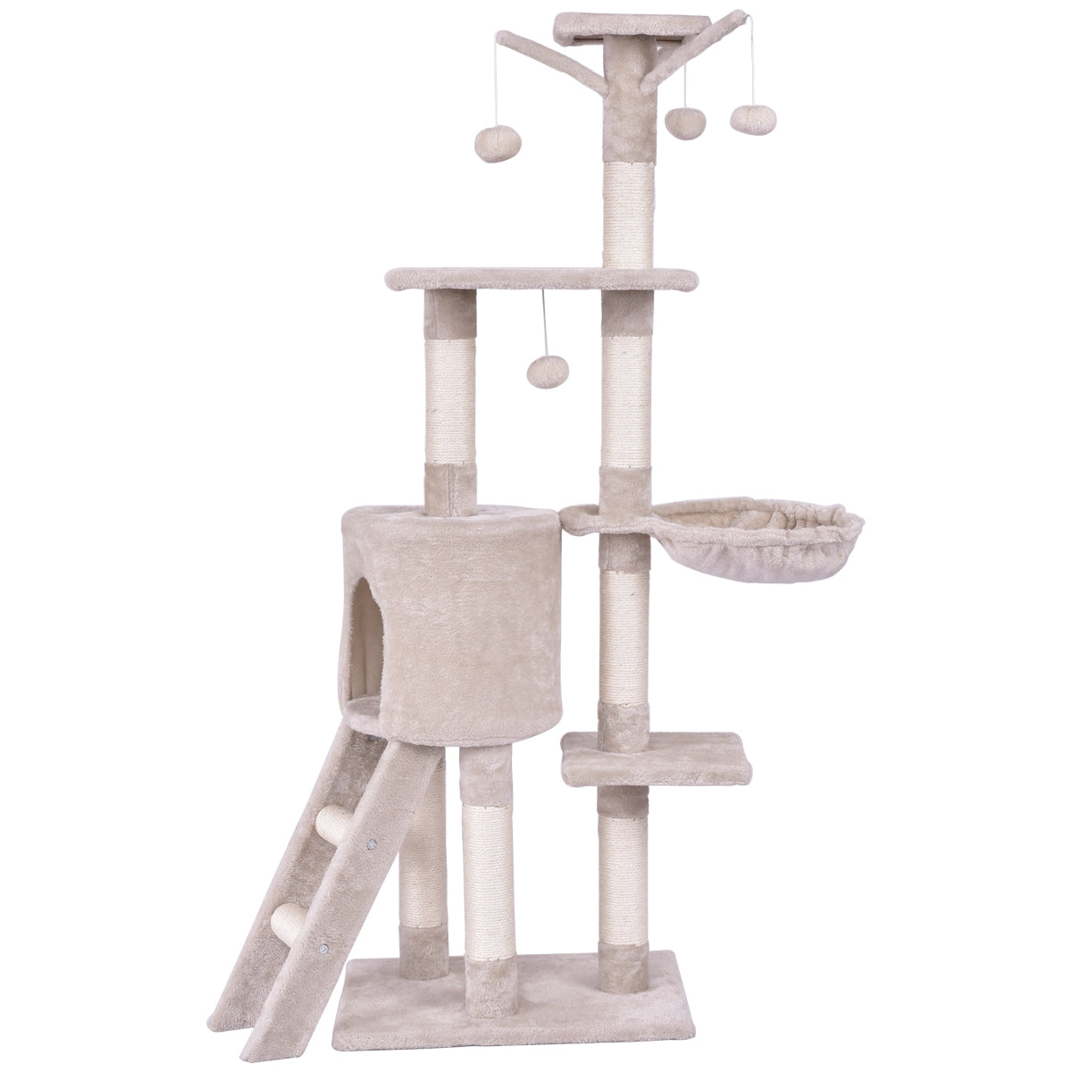 56 Inch Condo Cat Tree with Scratching Posts and Play Area - Costway