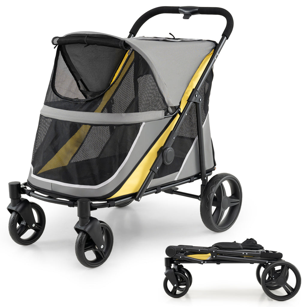 Heavy Duty Dog Stroller for Large Medium Dogs Foldable with 2 Zippered Doors & 3 Windows - Yellow Variation