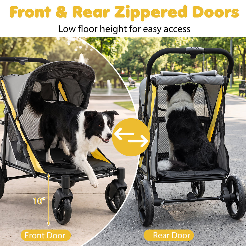 Heavy Duty Dog Stroller for Large Medium Dogs Foldable with 2 Zippered Doors & 3 Windows - Yellow Variation