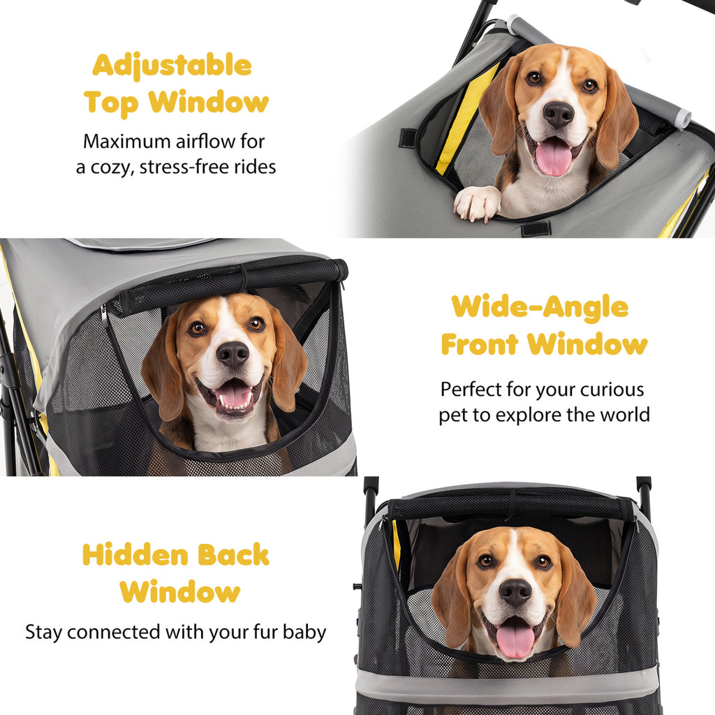 Heavy Duty Dog Stroller for Large Medium Dogs Foldable with 2 Zippered Doors & 3 Windows - Yellow Variation