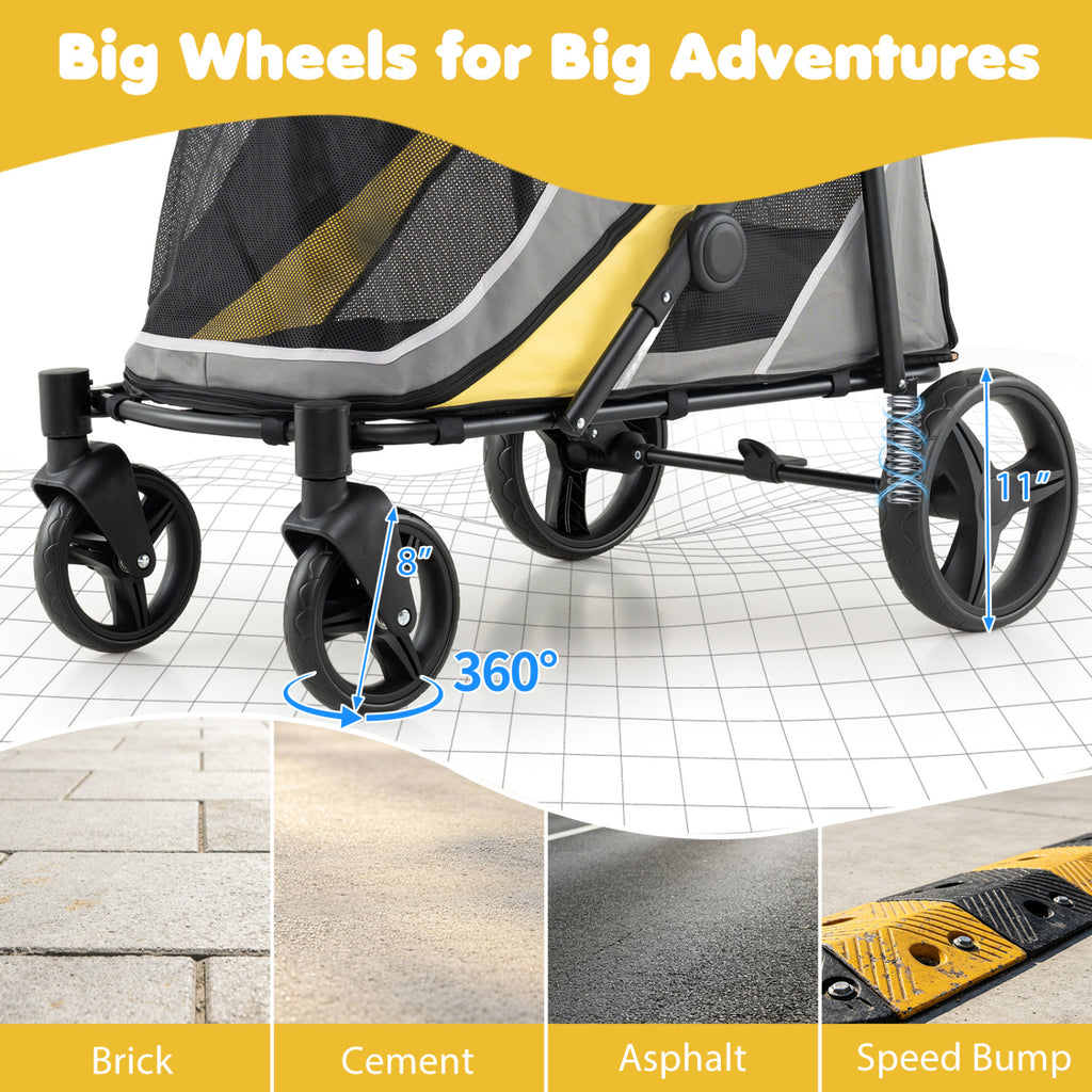 Heavy Duty Dog Stroller for Large Medium Dogs Foldable with 2 Zippered Doors & 3 Windows - Yellow Variation