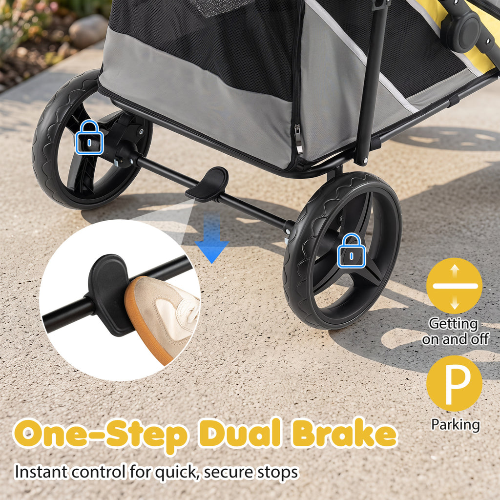 Heavy Duty Dog Stroller for Large Medium Dogs Foldable with 2 Zippered Doors & 3 Windows - Yellow Variation
