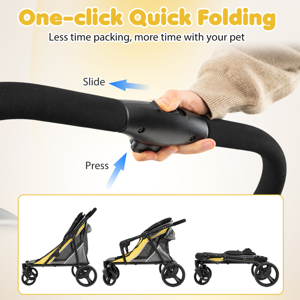 Heavy Duty Dog Stroller for Large Medium Dogs Foldable with 2 Zippered Doors & 3 Windows - Yellow Variation