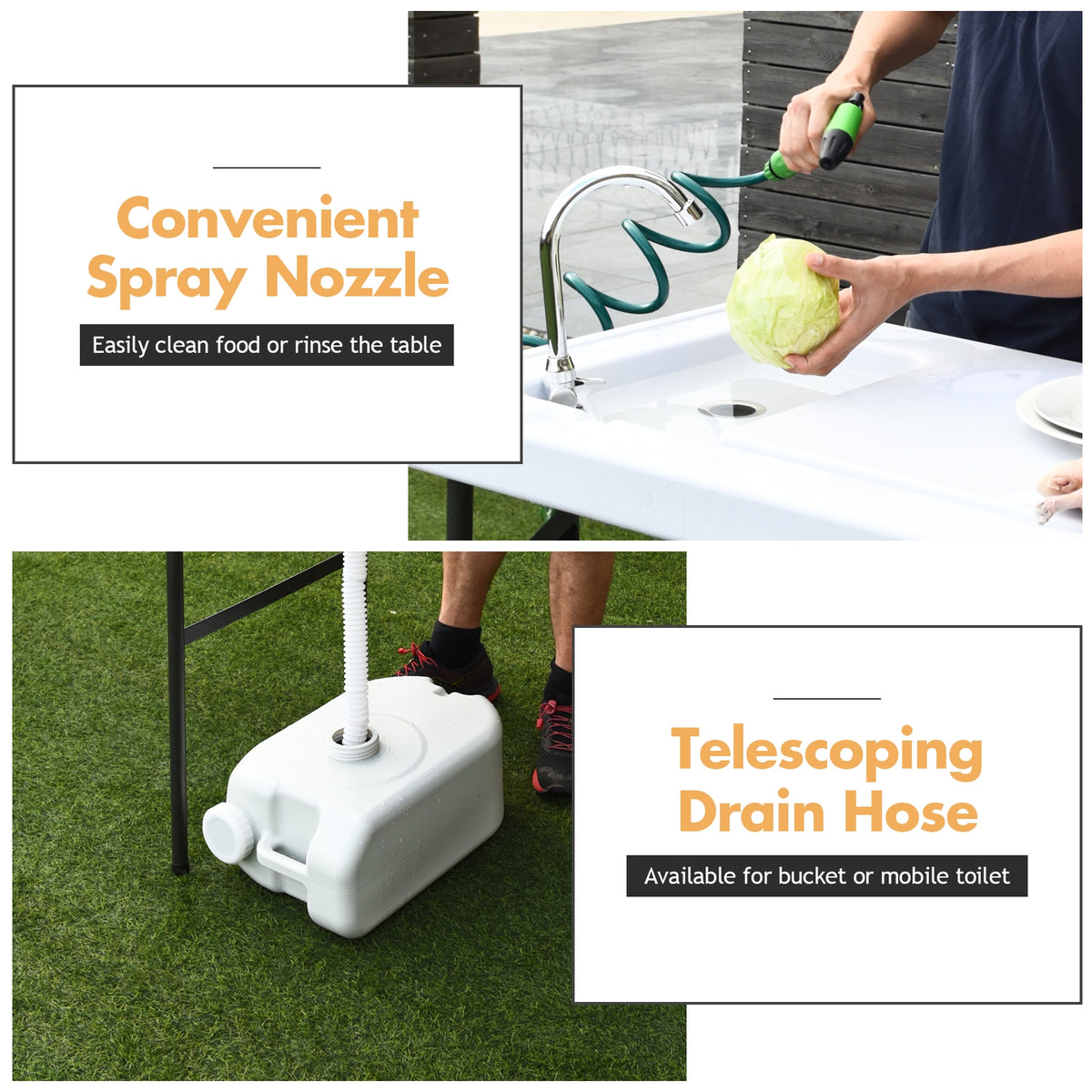 Folding Camping Sink Table with Faucet & Sprayer