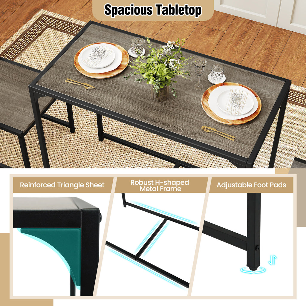 3-Piece Dining Set with Metal Frame for Small Spaces - Oak