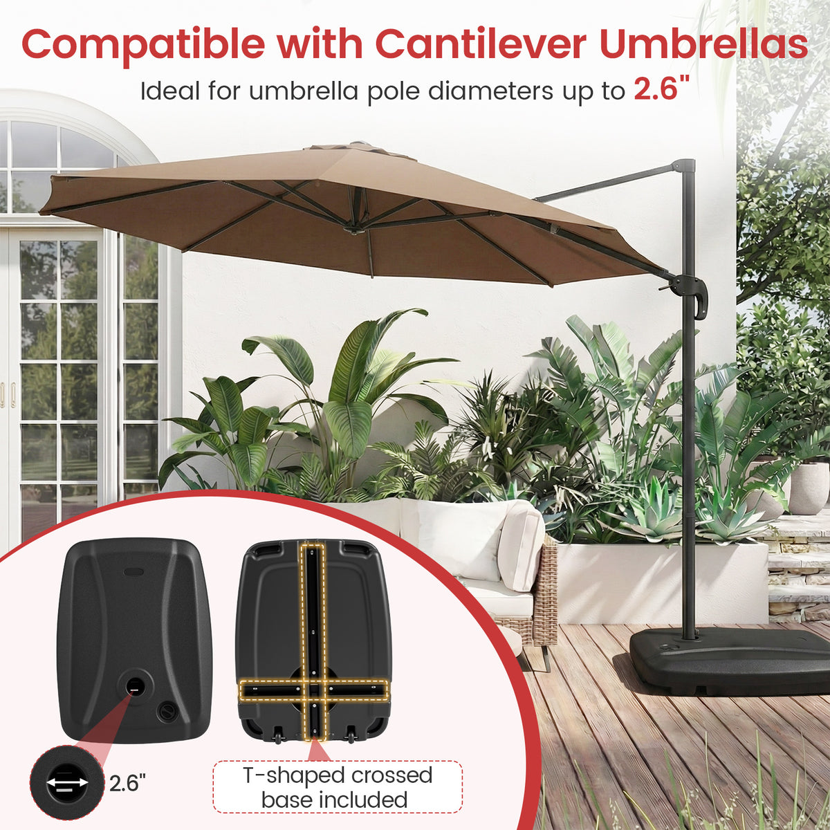 225 LBS Cantilever Umbrella Base with Wheels