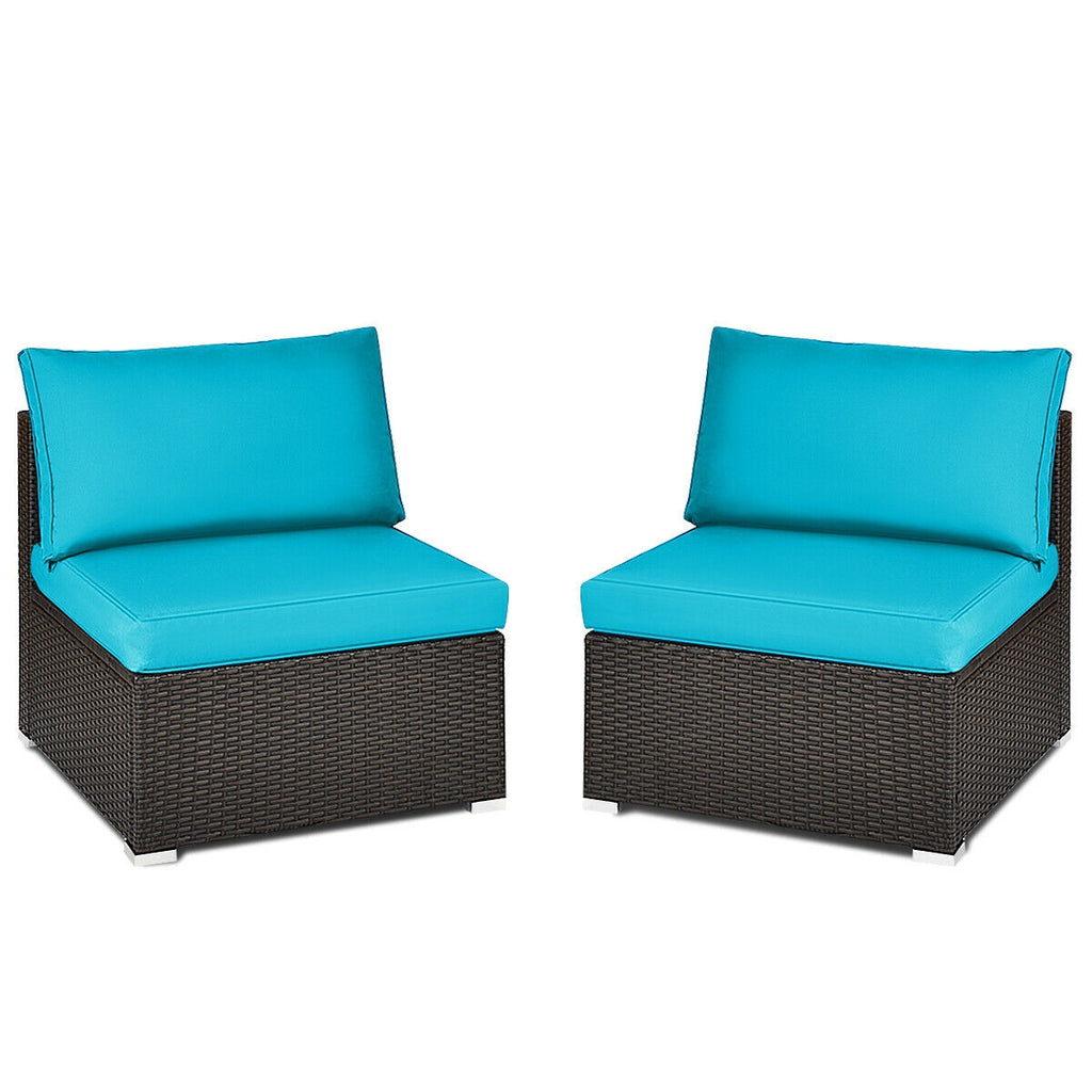 2 Pieces Patio Rattan Armless Sofa Set with Cushions and Pillows