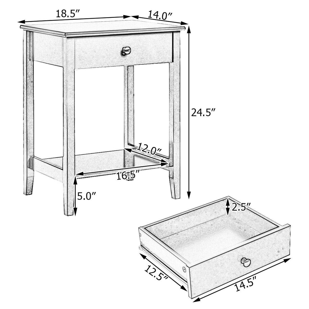 Wooden Nightstand with Drawer & Shelf Storage - Gray