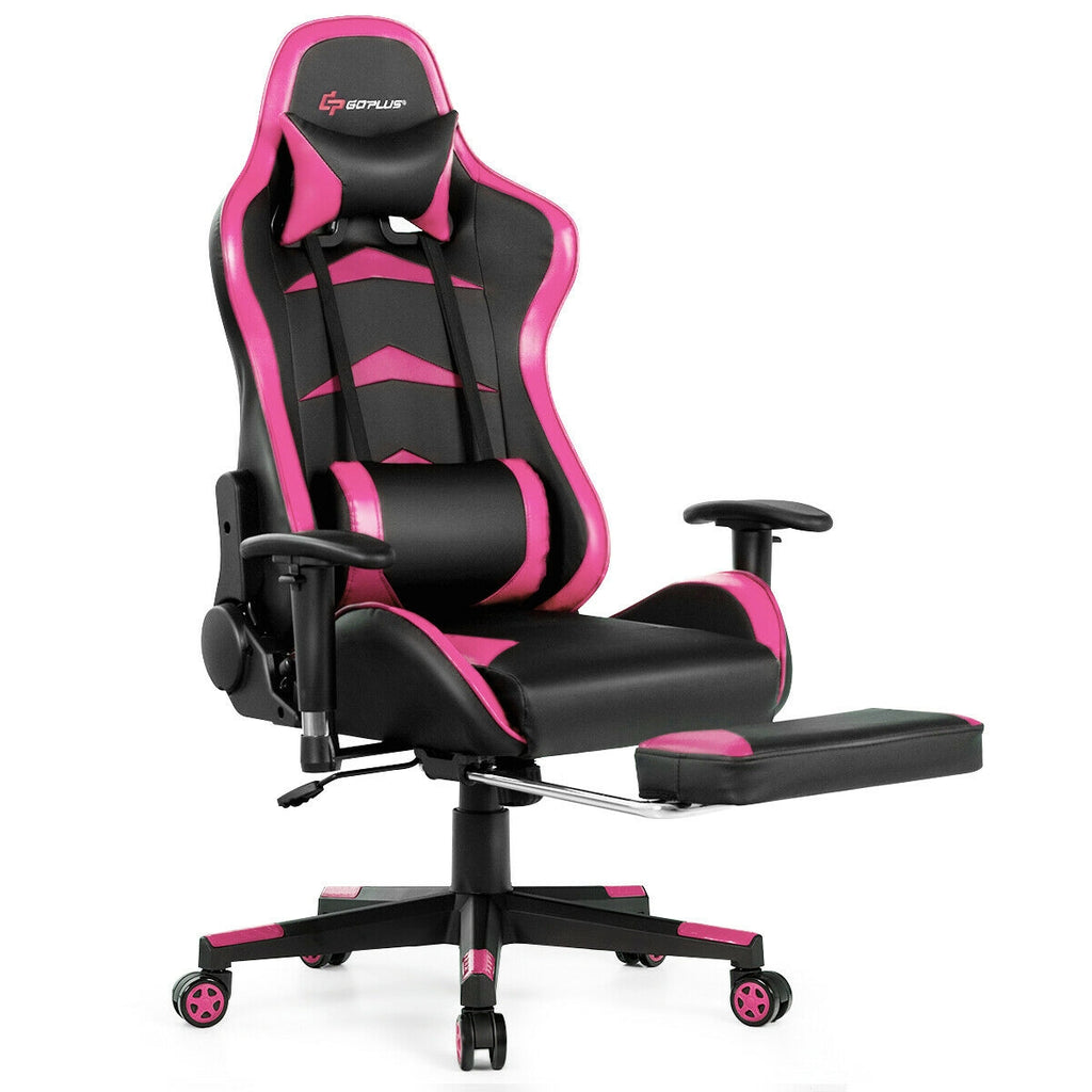 Massage Gaming Chair with Footrest - Pink