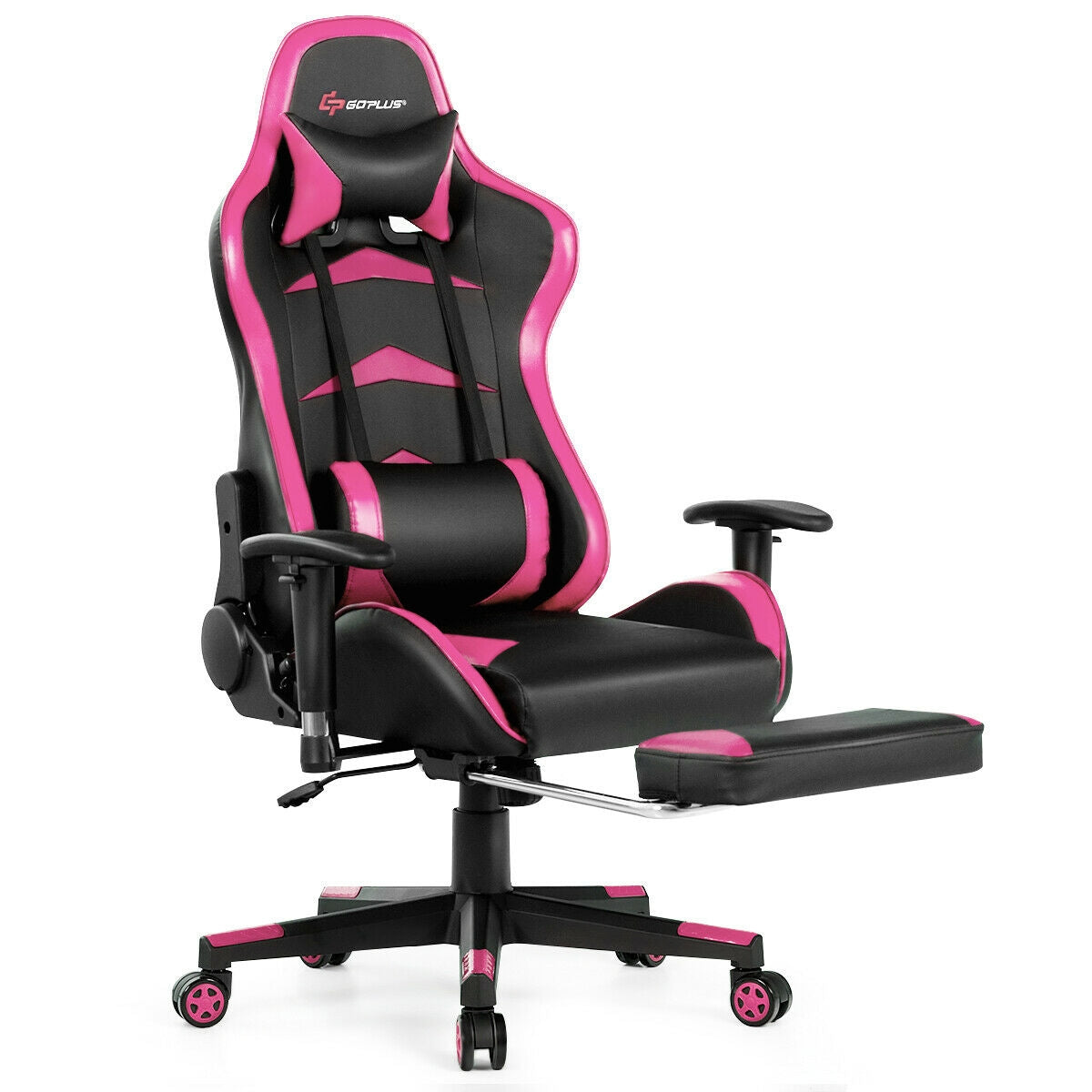 Massage Gaming Chair with Footrest - Pink