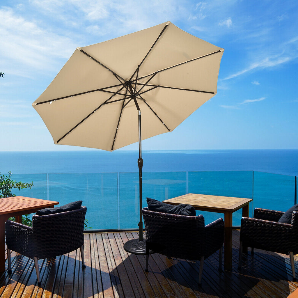 10 Ft Solar Patio Umbrella with 24 LED Lights - Beige