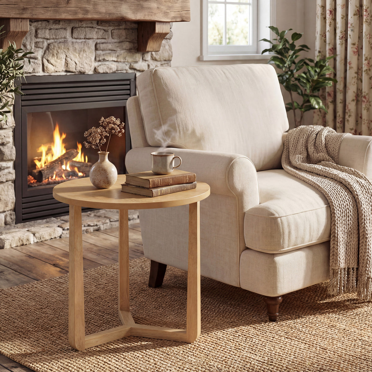 22.5" Round Side Table, Natural - Farmhouse End Table