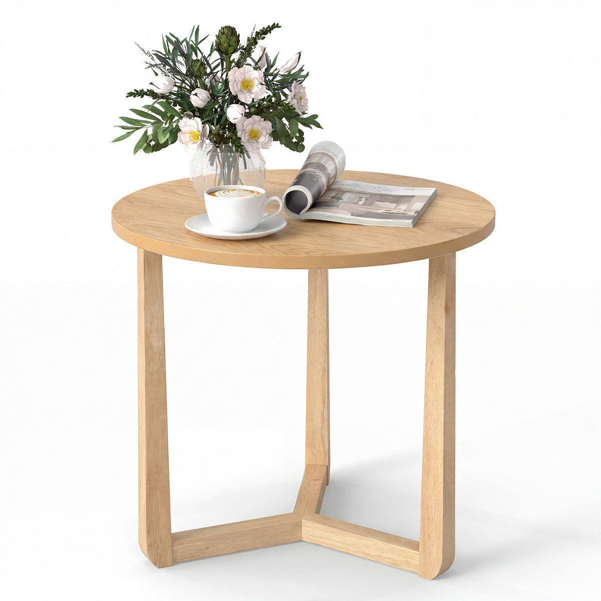 22.5" Round Side Table, Natural - Farmhouse End Table