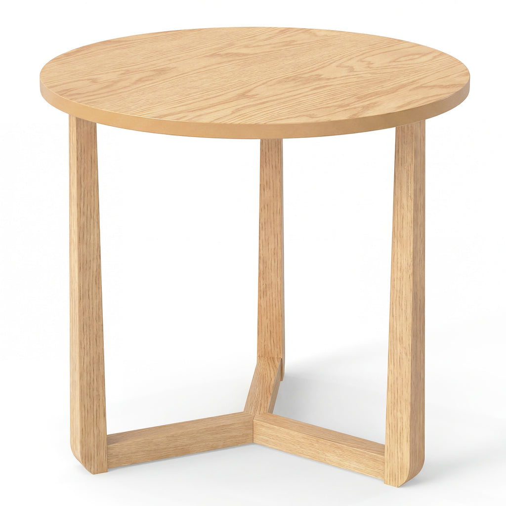 Round Side Table Farmhouse End Table Natural - Rubber Wood