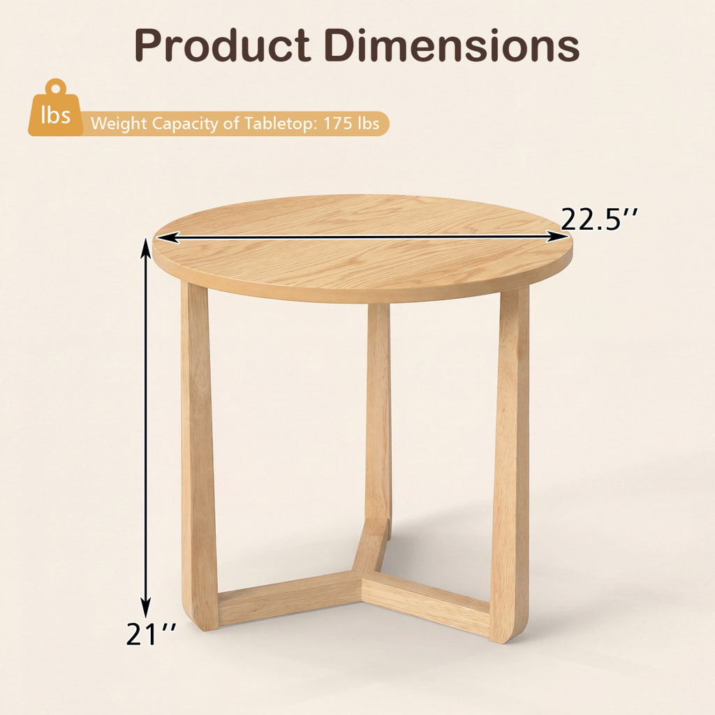 22.5" Round Side Table, Natural - Farmhouse End Table