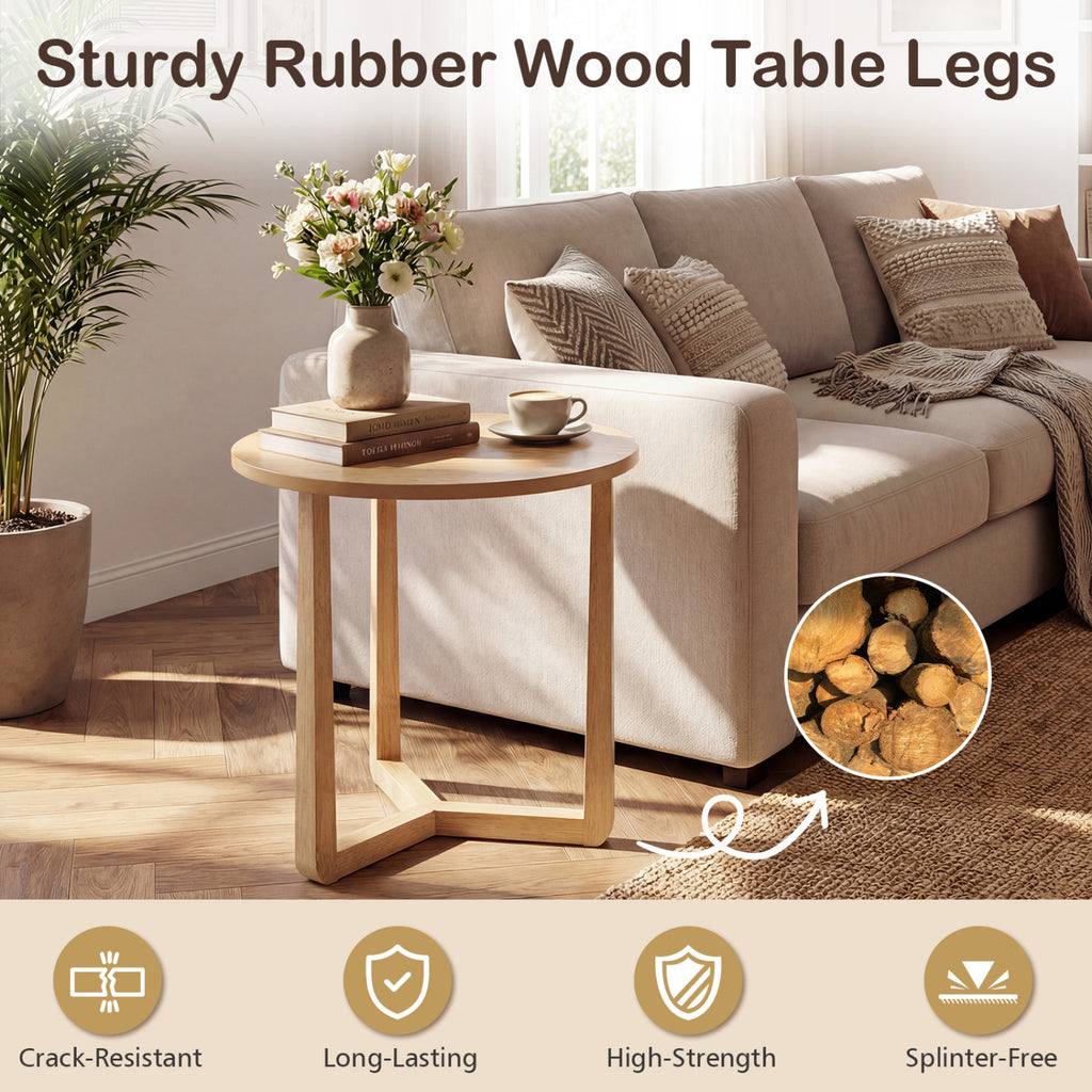 Round Side Table Farmhouse End Table Natural - Rubber Wood