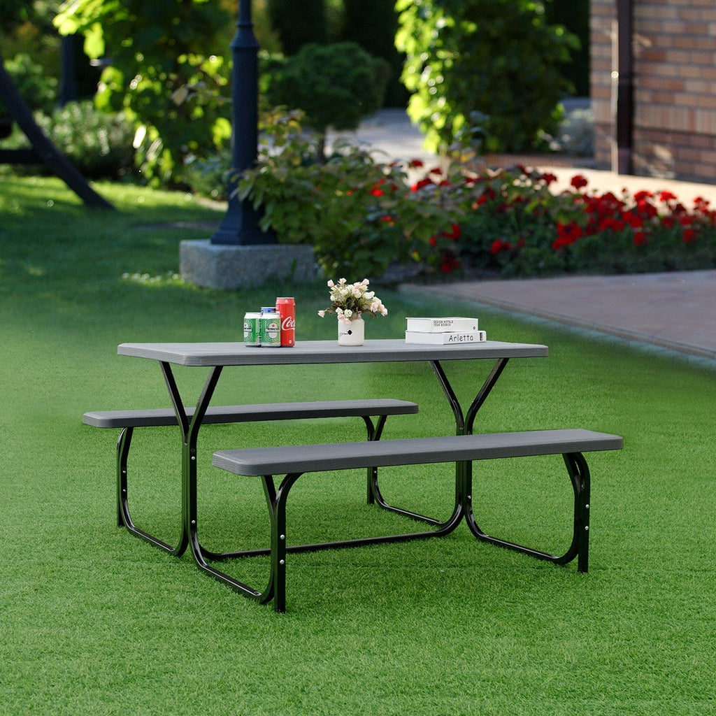4.5 FT Outdoor Picnic Table Bench Set with HDPE Tabletop for 4-Person