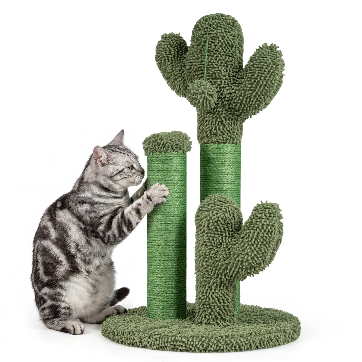 Cactus Cat Scratching Post - 22 Inch Natural Sisal Rope & Plush Ball, Green Variation