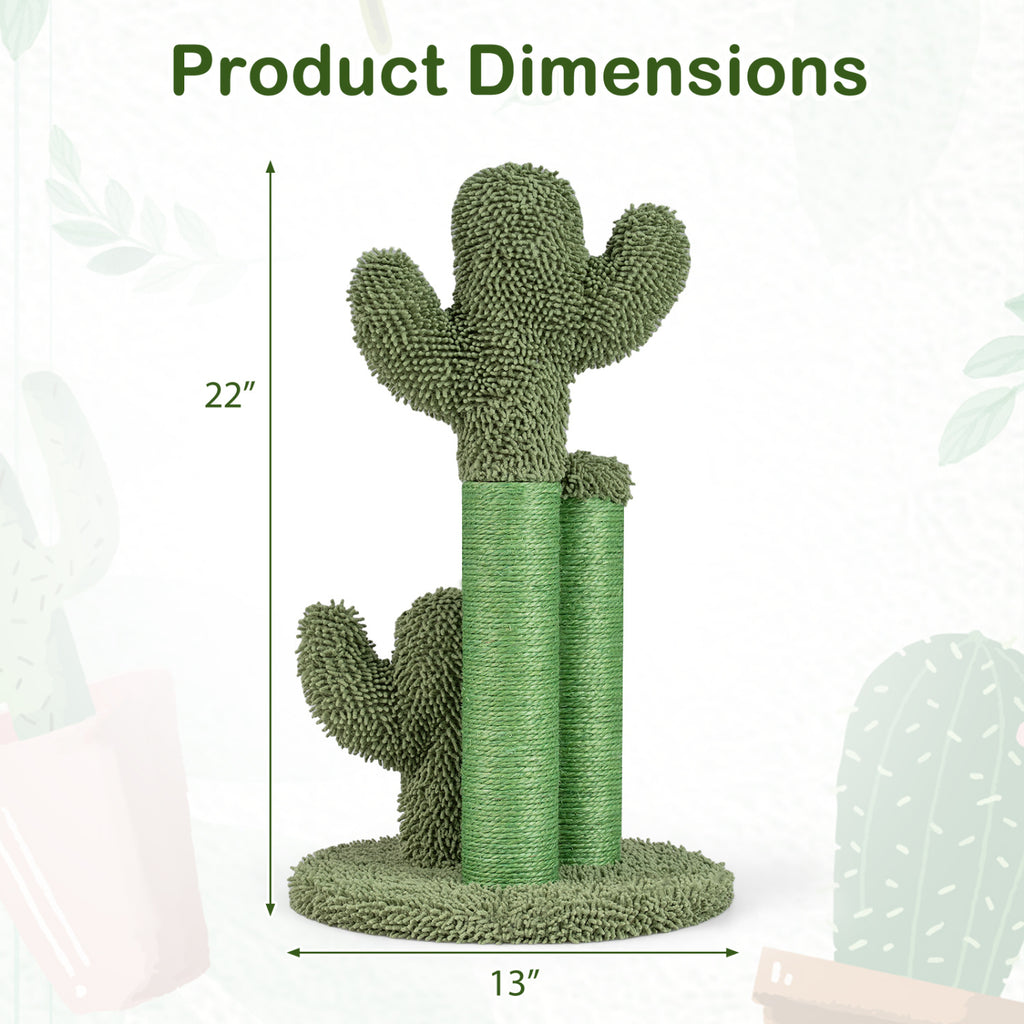 Cactus Cat Scratching Post - 22 Inch Natural Sisal Rope & Plush Ball, Green Variation