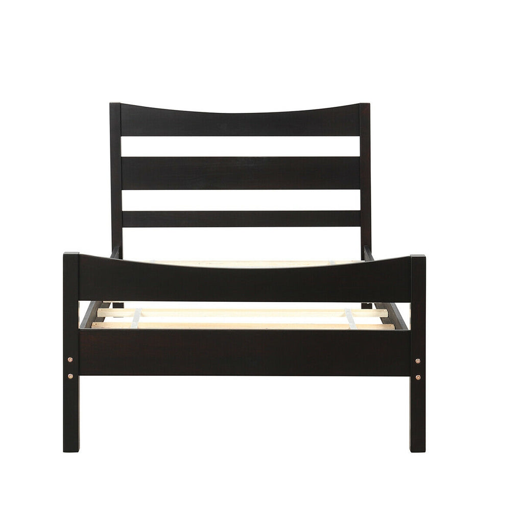 Twin Size Rustic Platform Bed Frame with Headboard - Dark Brown