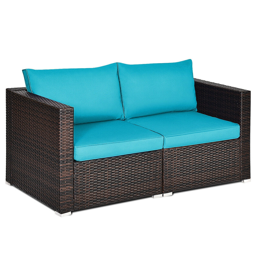 2 Piece Patio Rattan Sectional Sofa Set - Blue