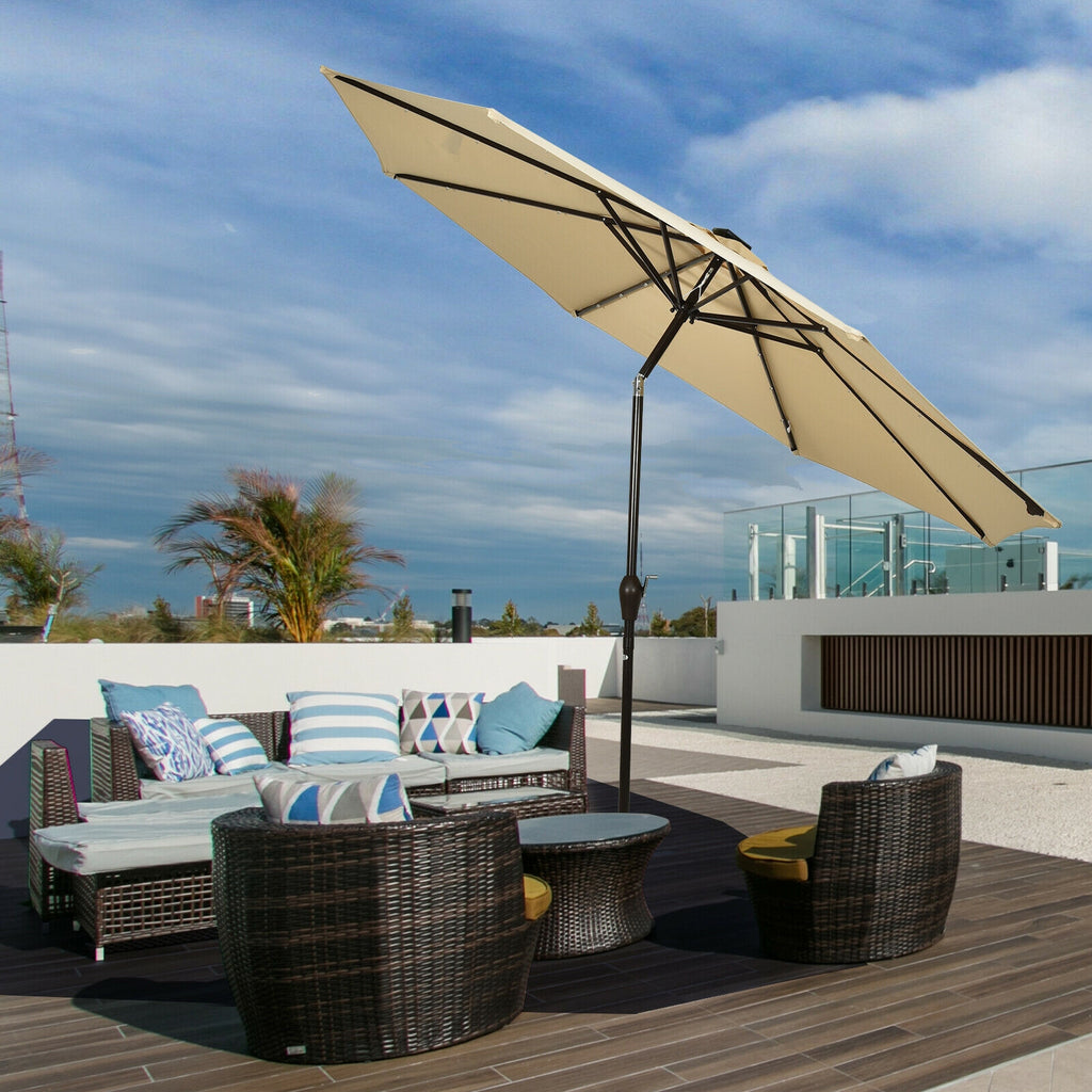 10 Ft Solar Patio Umbrella with 24 LED Lights - Beige
