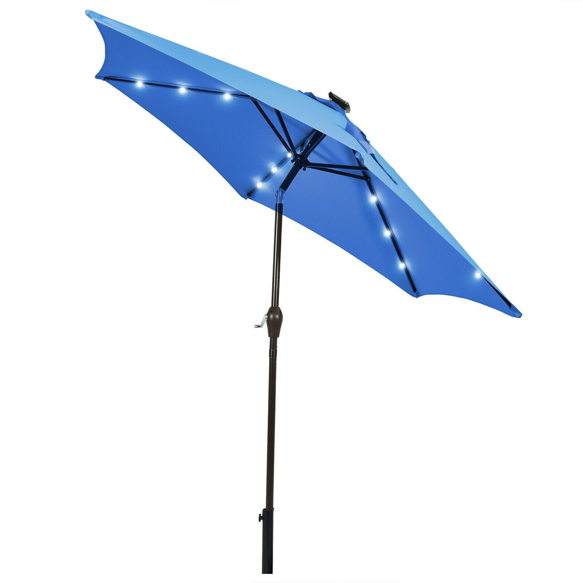 9x8 Solar LED Market Umbrella with Tilt - 18 Lights, Blue